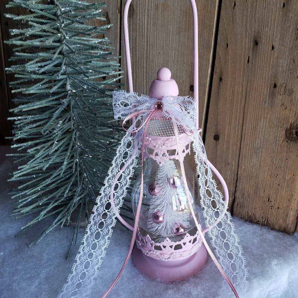 ❤SOLD❤ Shabby Chic Lantern with Christmas Tree 🎄